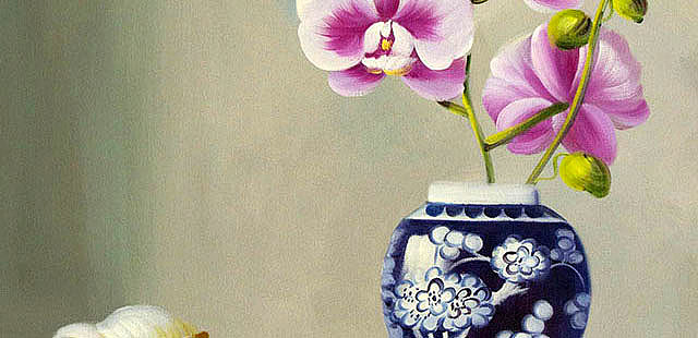 0B 《高贵兰花》 当代油画家 王露露 花卉写实油画